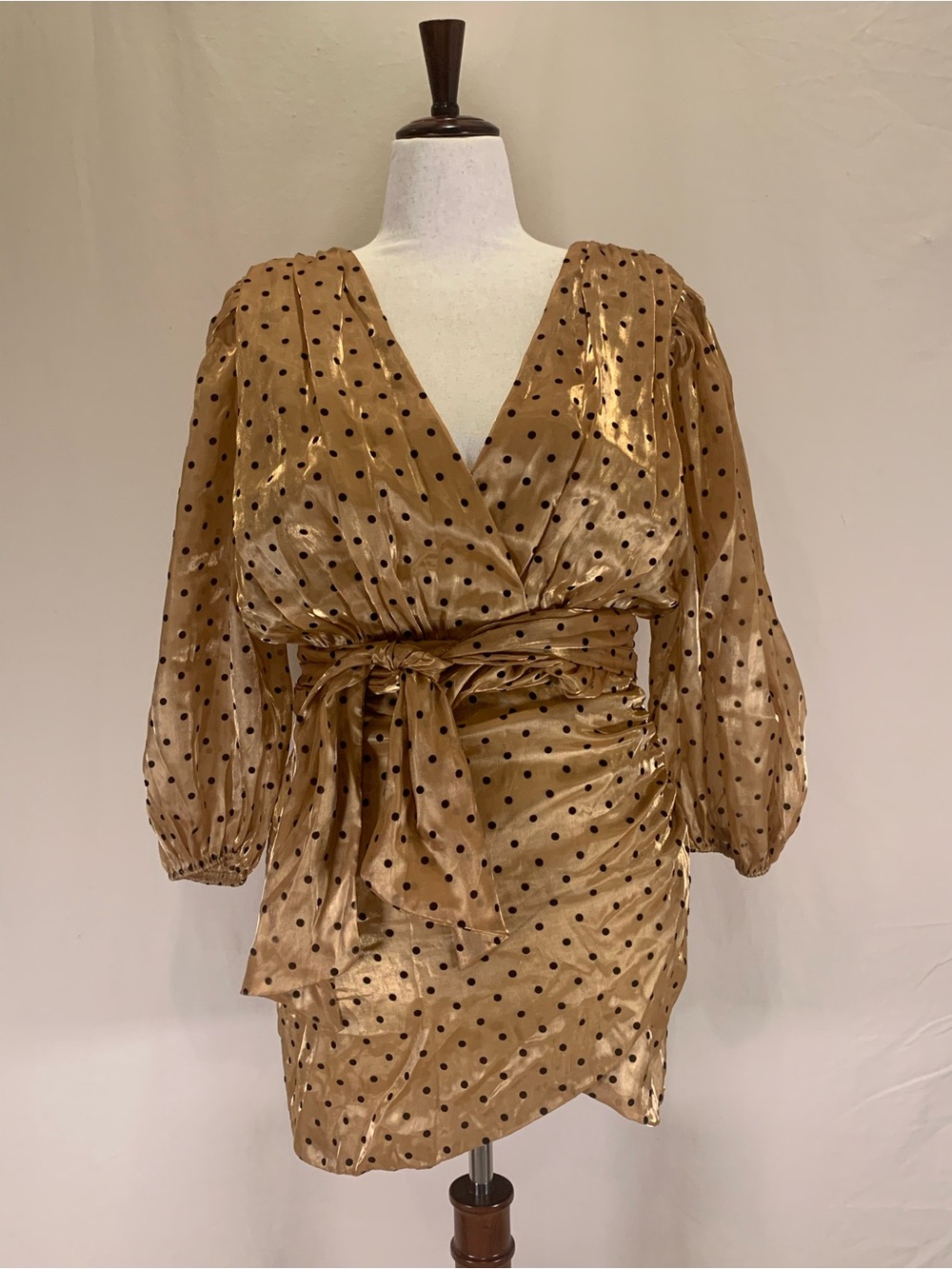 4SI3NNA Alora Gold Polka Dot Wrap Dress M